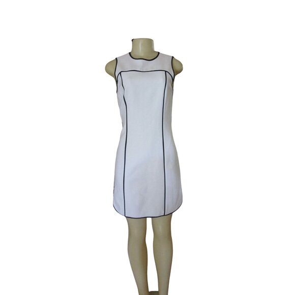 New w Tags, Alice + Olivia Emilee White Dress With Black Trim Size 4 - Picture 1 of 8